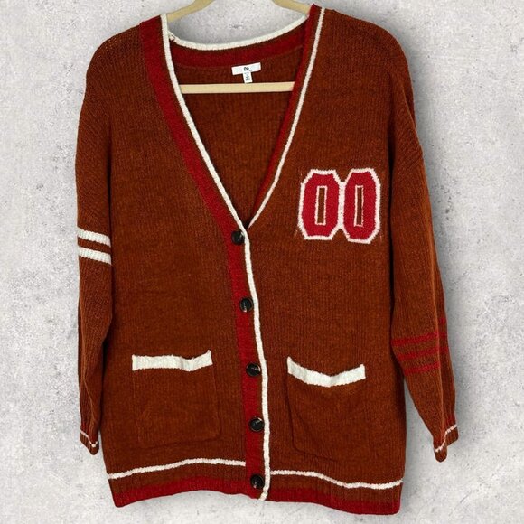 NEW Nordstrom 2022 Varsity Cardigan Rust Brown Oversized Chunky Knit Size Large - Picture 4 of 14